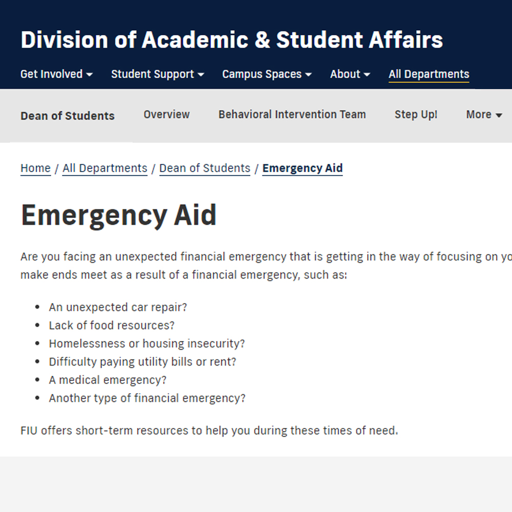 Emergency financial aid programs